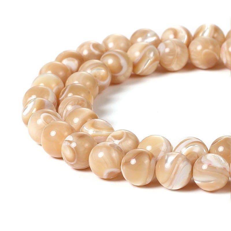 BEADNOVA Natural Mother of Pearl Nacre Conch Shell Beads Natural Crystal Beads Stone Gemstone Round Loose Energy Healing with Crystal Stretch Cord for Jewelry Making (8mm, 45-48pcs) - Image 2